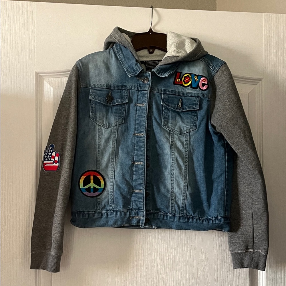 Vigoss Kids Denim Jacket with Gray Sleeves and Patches